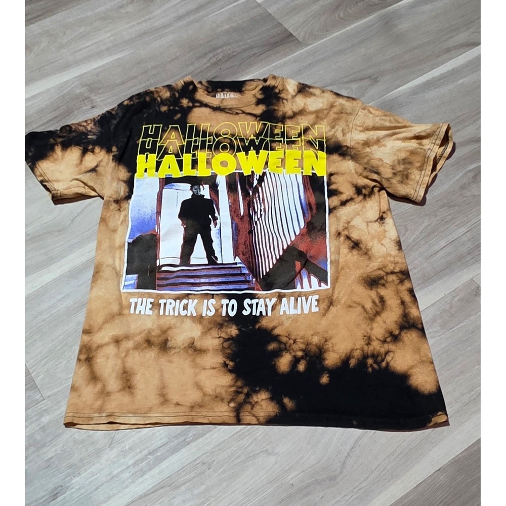 Halloween Black Brown Tie Dye Crew Neck Graphic T-Shirt Michael Myers Men's M‎